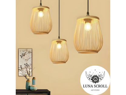 Japanese Wooden Pendant Light