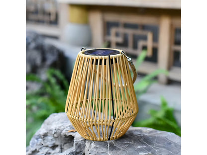 Solar Rattan Lantern Outdoor Waterproof Hanging Bamboo Light