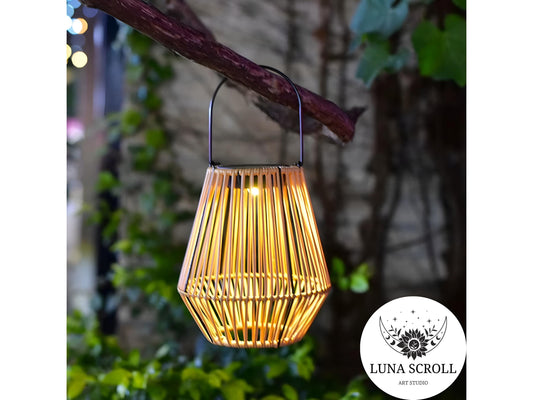 Solar Rattan Lantern Outdoor Waterproof Hanging Bamboo Light