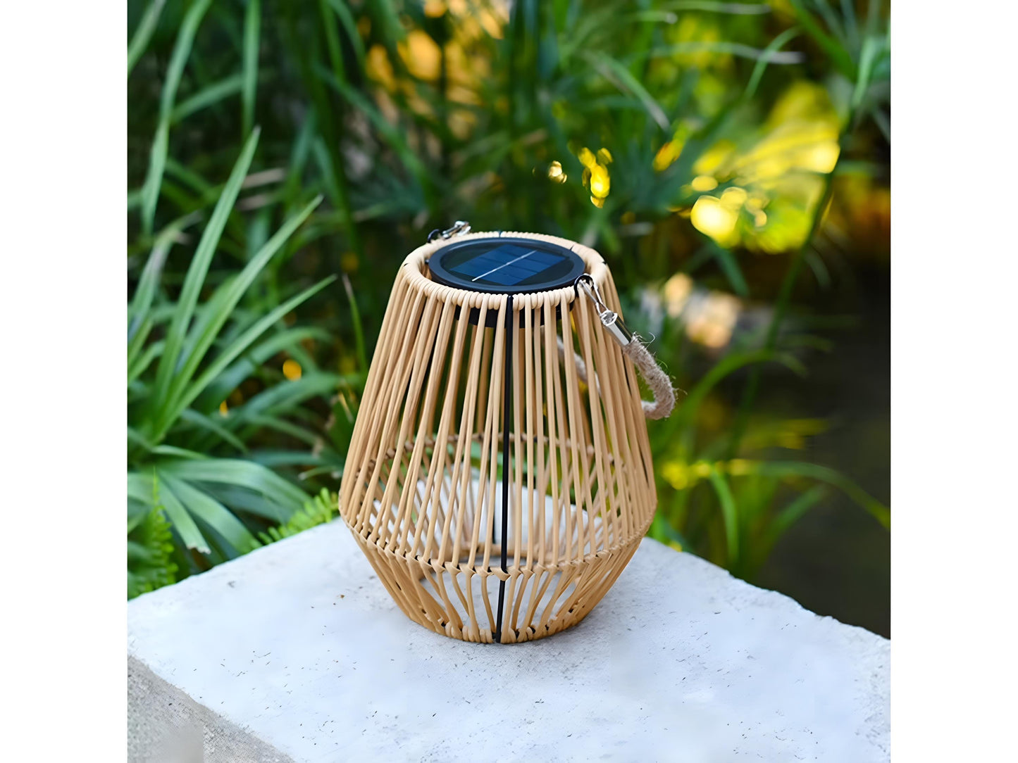 Solar Rattan Lantern Outdoor Waterproof Hanging Bamboo Light