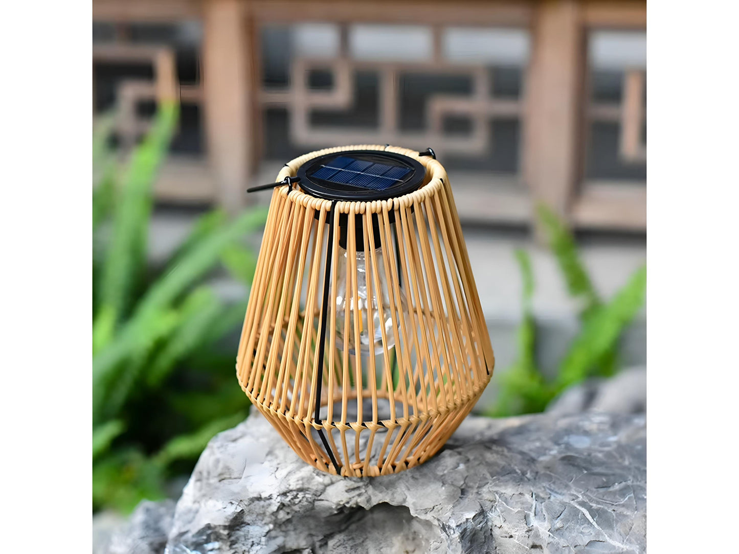 Solar Rattan Lantern Outdoor Waterproof Hanging Bamboo Light