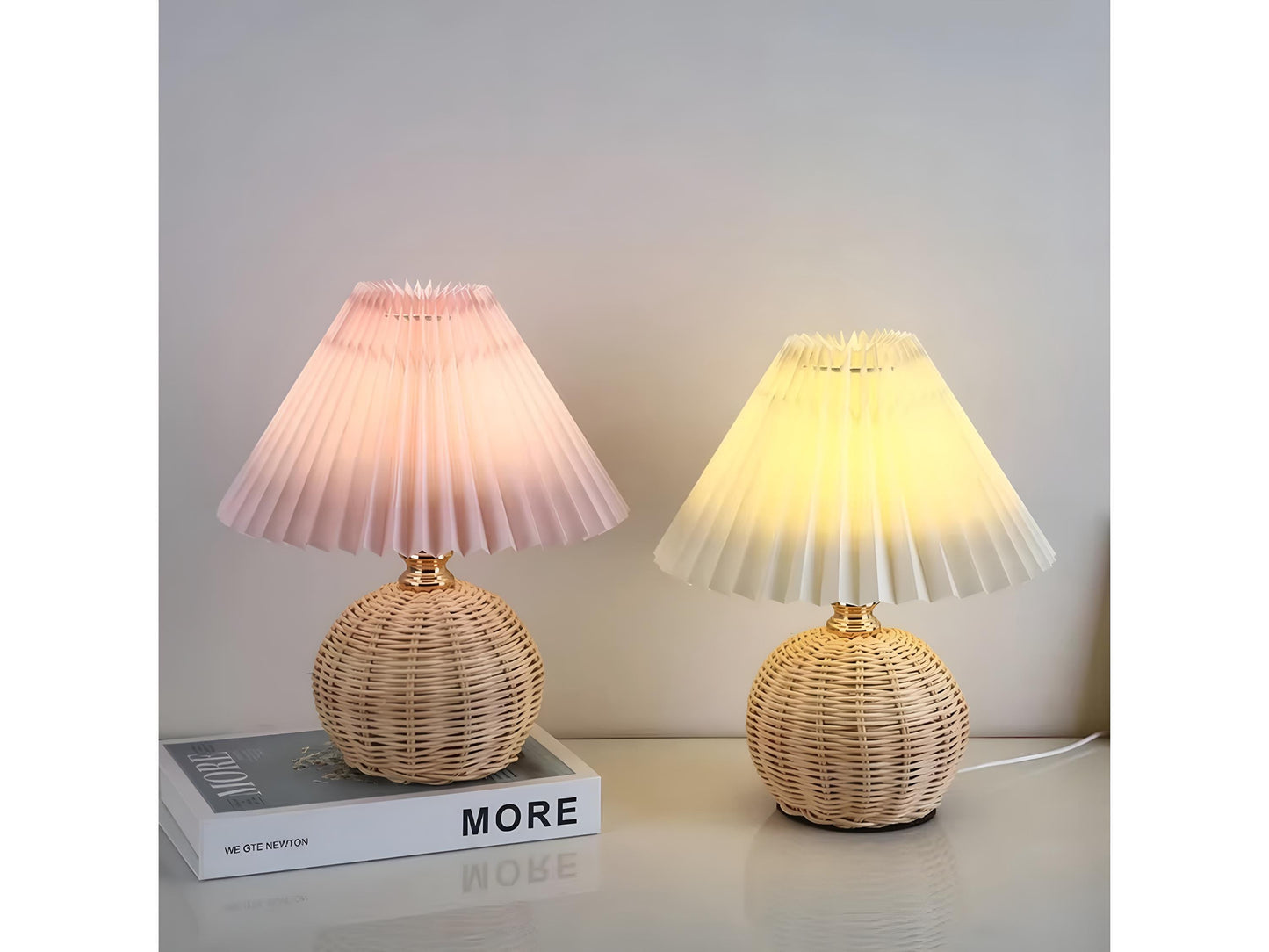 Japanese Pleated Rattan LED Table Lamp