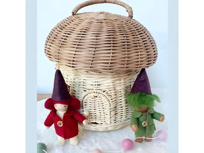 Rattan Tote Bag, Woven Mushroom Basket