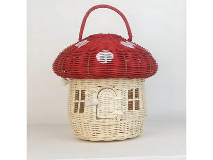 Rattan Tote Bag, Woven Mushroom Basket