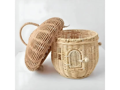 Rattan Tote Bag, Woven Mushroom Basket