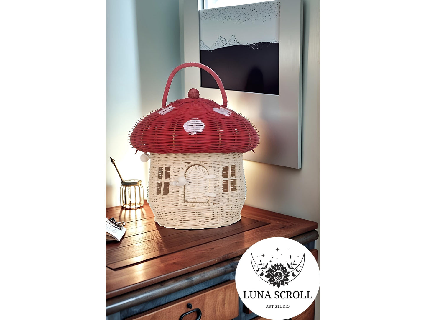Rattan Tote Bag, Woven Mushroom Basket