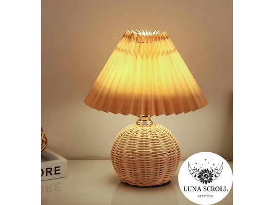 Japanese Pleated Rattan LED Table Lamp