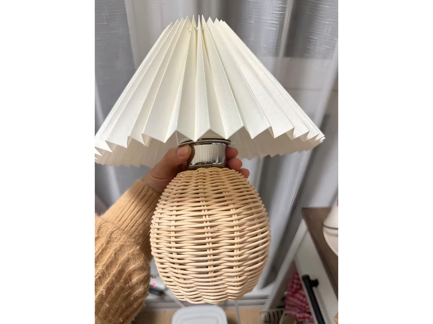 Japanese Pleated Rattan LED Table Lamp
