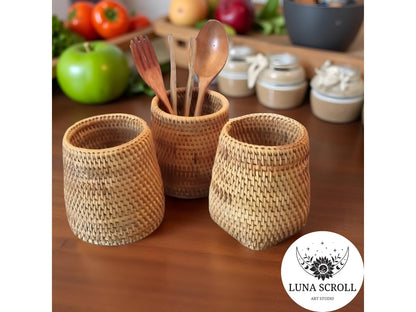 Handmade Rattan Utensil Organizer