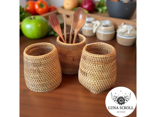 Handmade Rattan Utensil Organizer