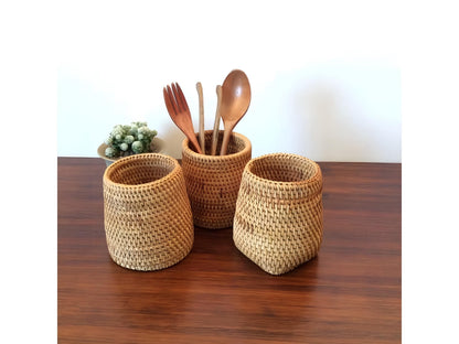 Handmade Rattan Utensil Organizer