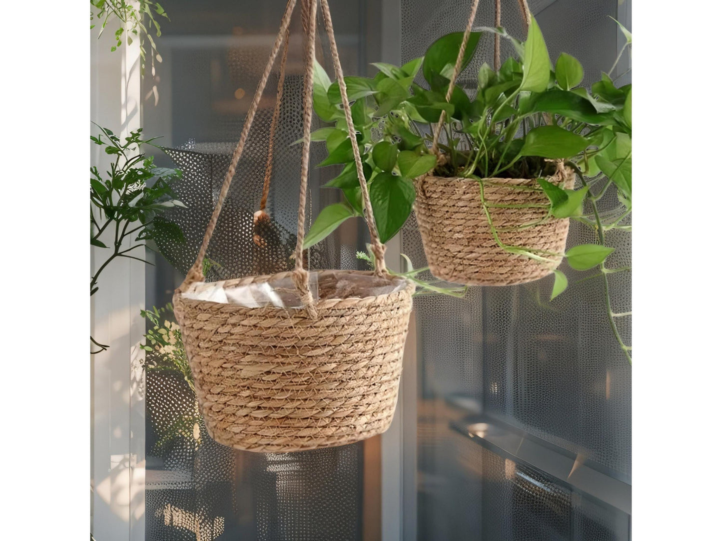 Woven Seagrass Hanging Basket Planter