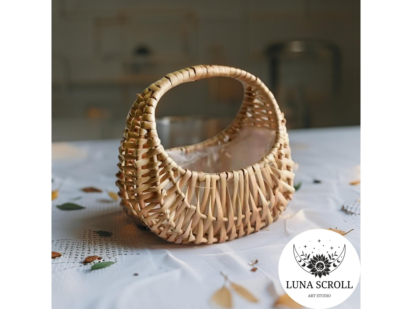 Half Moon Wicker Basket with Handle